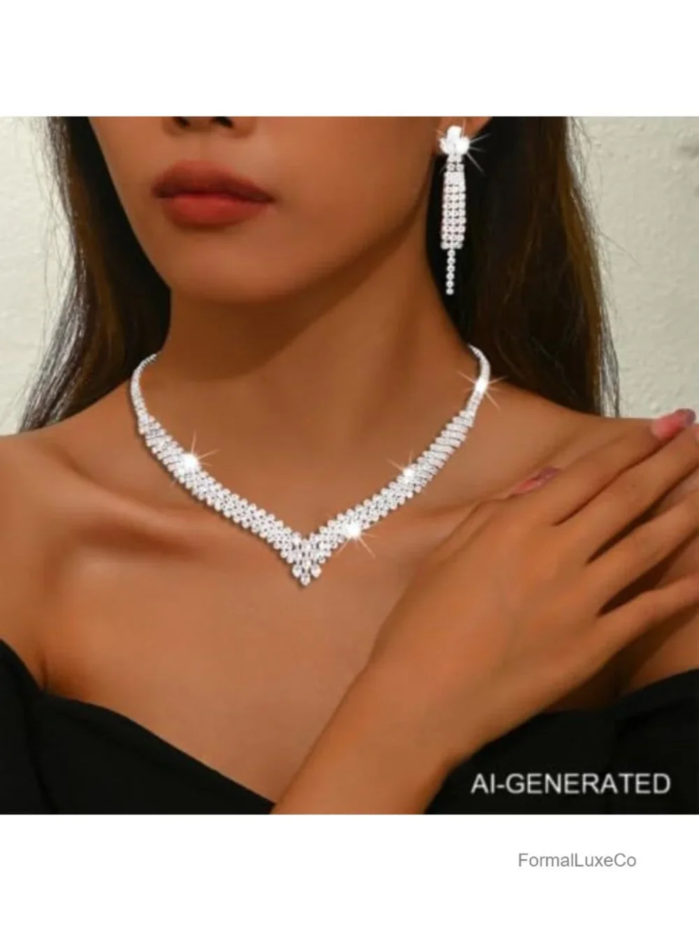 Rhinestone Bridal Jewelry Set with Necklace and Earrings